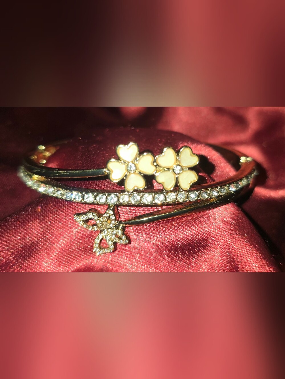 Anne Klein Gold Pave Butterfly & Flowers Bangle Bracelet